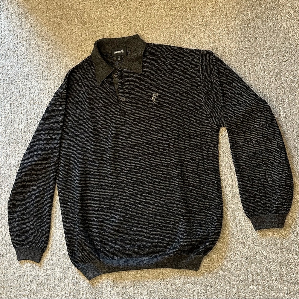 Ashworth Black/Gray, Collared 4 Button Pull Over,… - image 1